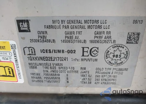 2014 GMC Acadia Sle-1 из США, поврежденный, VIN 1GKKVNED2EJ170241